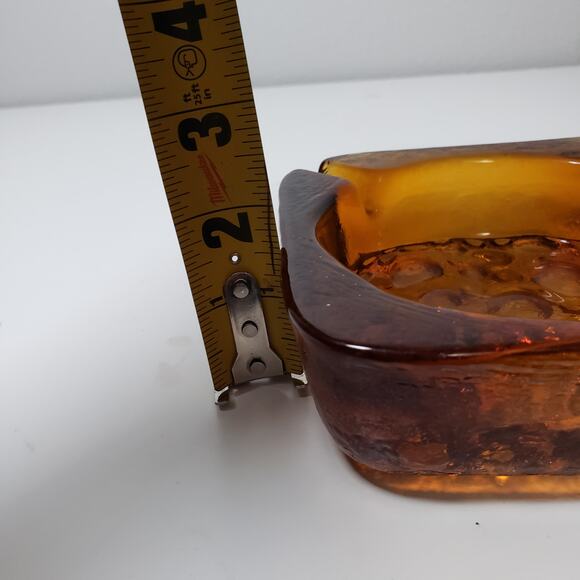 Vintage‎ Square Bubble Glass Shallow Ashtray Honey Gold MCM Retro Decor Cigars - Picture 4 of 4